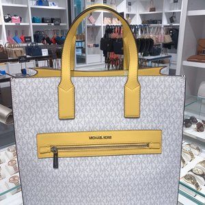 MK Kenly LG Leather Tote Satchel Citrus/Yellow